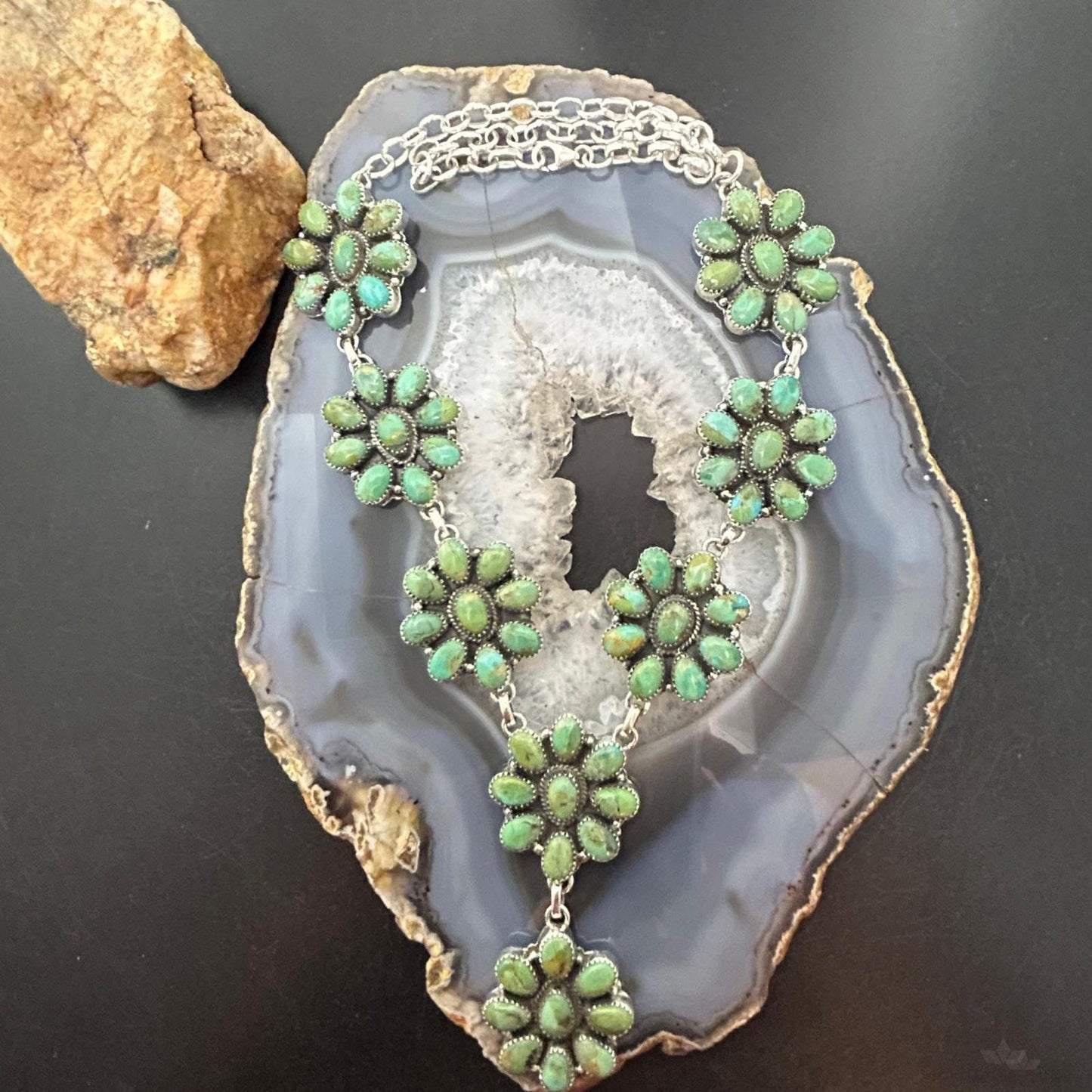 Sterling Silver Southwestern Style Mohave Turquoise 8 Cluster 19" Necklace For Women