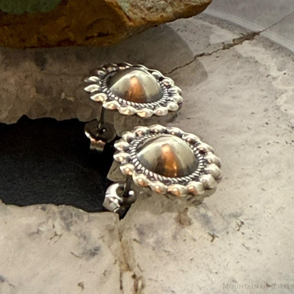 Native American Sterling Silver Round Dome Decorated Stud Earrings For Women