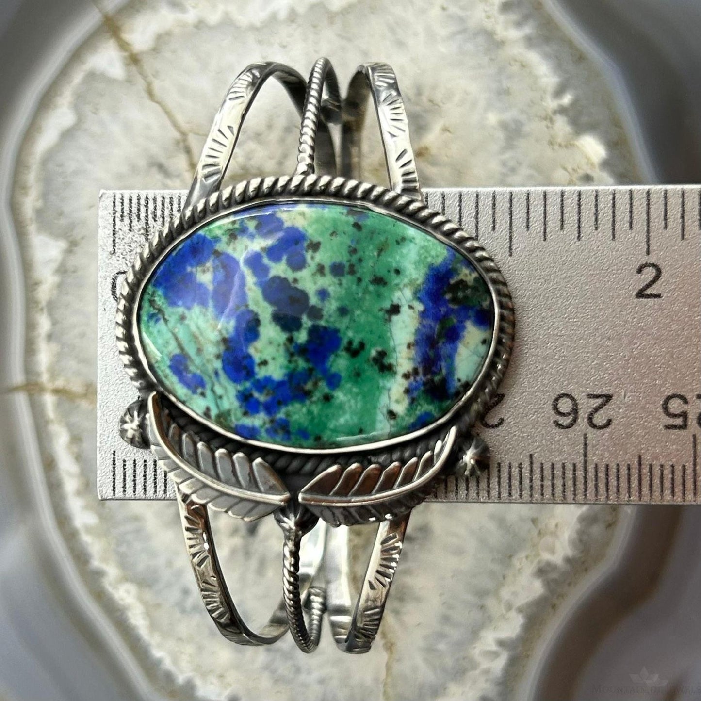 Sterling Silver Southwestern Style Oval Azurite Decorated Bracelet For Women