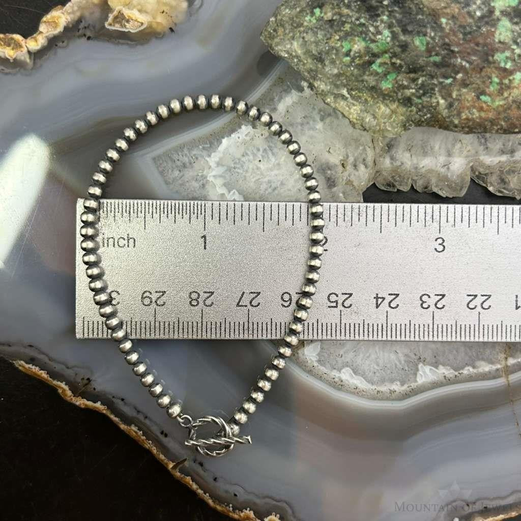 Sterling Silver 3mm Navajo Pearl Beads 7.5" Toggle Clasp Bracelet For Women