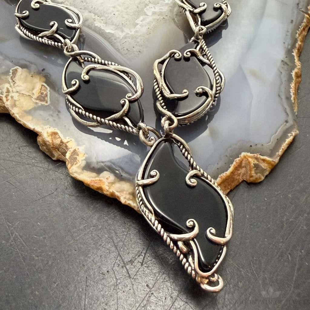 Carolyn Pollack Sterling Silver Onyx Swirl Decorated 22" Necklace For Women