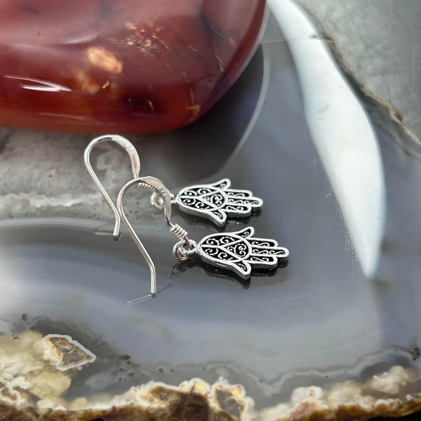 Sterling Silver Filigree Hamsa Fashion Dangle Earrings For Women