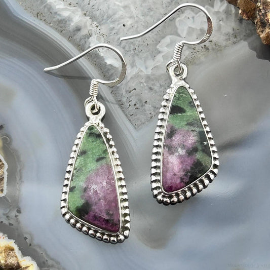 Sterling Silver Southwestern Style Triangular Ruby Zoisite Dangle Earrings For Women