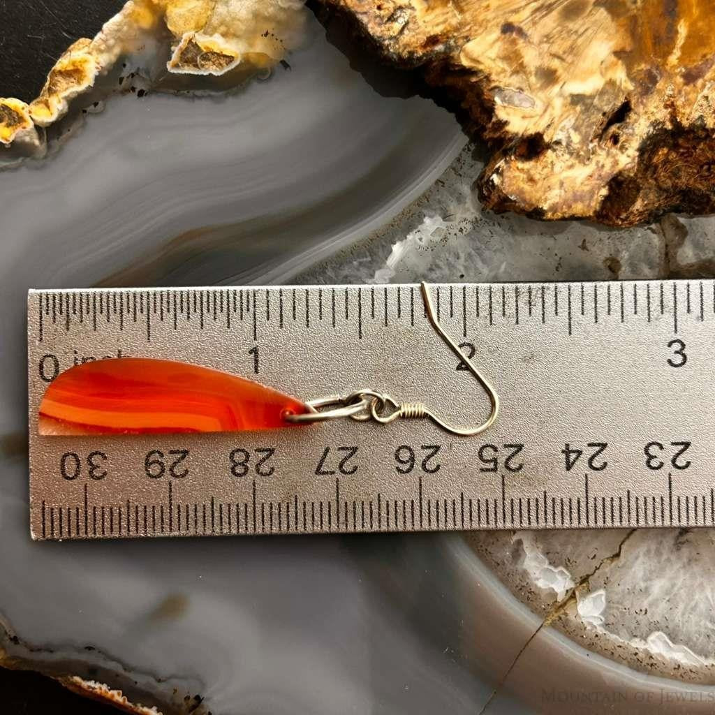 Sterling Silver Elongated Half Moon Carnelian Slab Dangle Earrings For Women 327