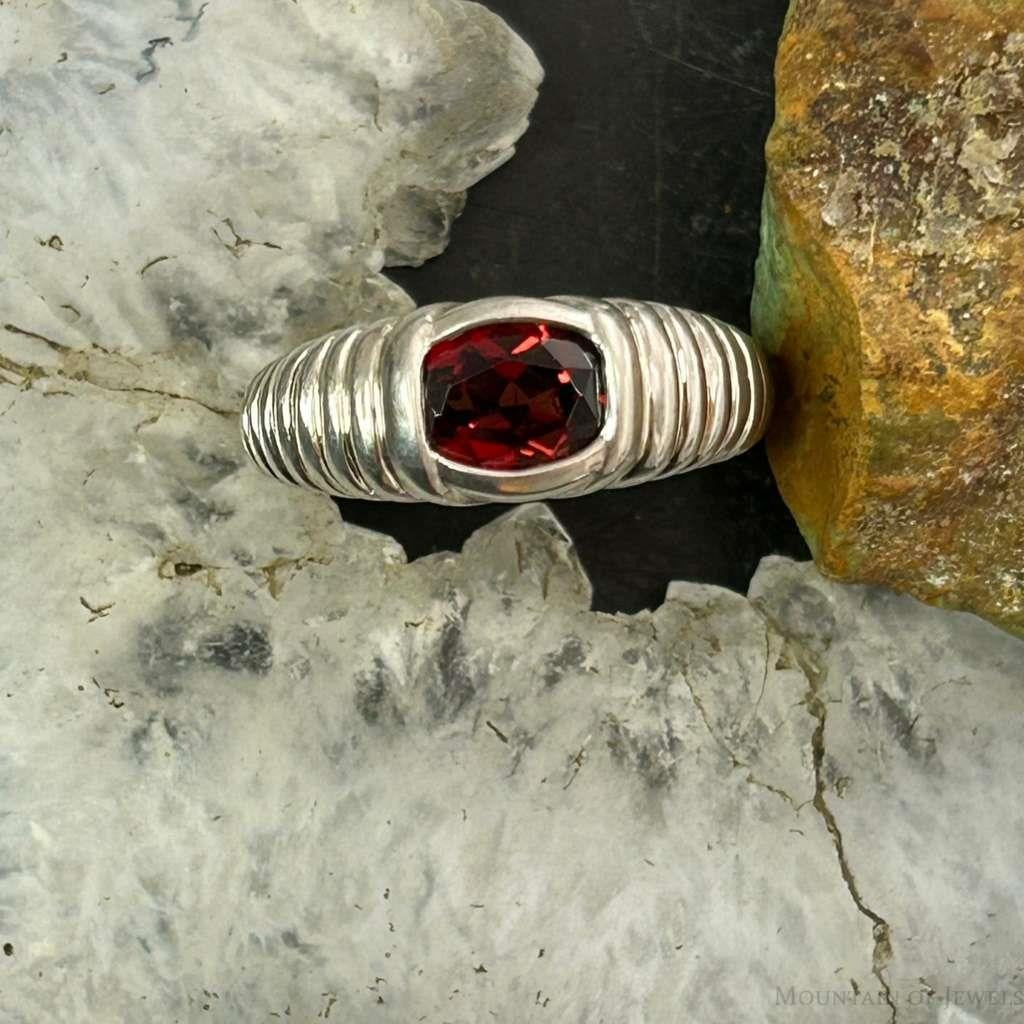 Carolyn Pollack Sterling Silver Faceted Garnet Decorated Ring For Women
