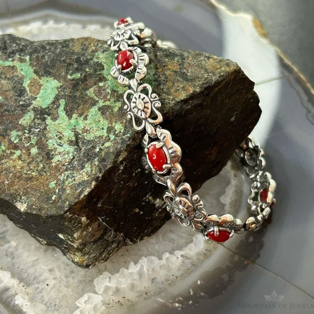 Carolyn Pollack Sterling 7 Oval Red Jasper Decorated Link Bracelet For Women