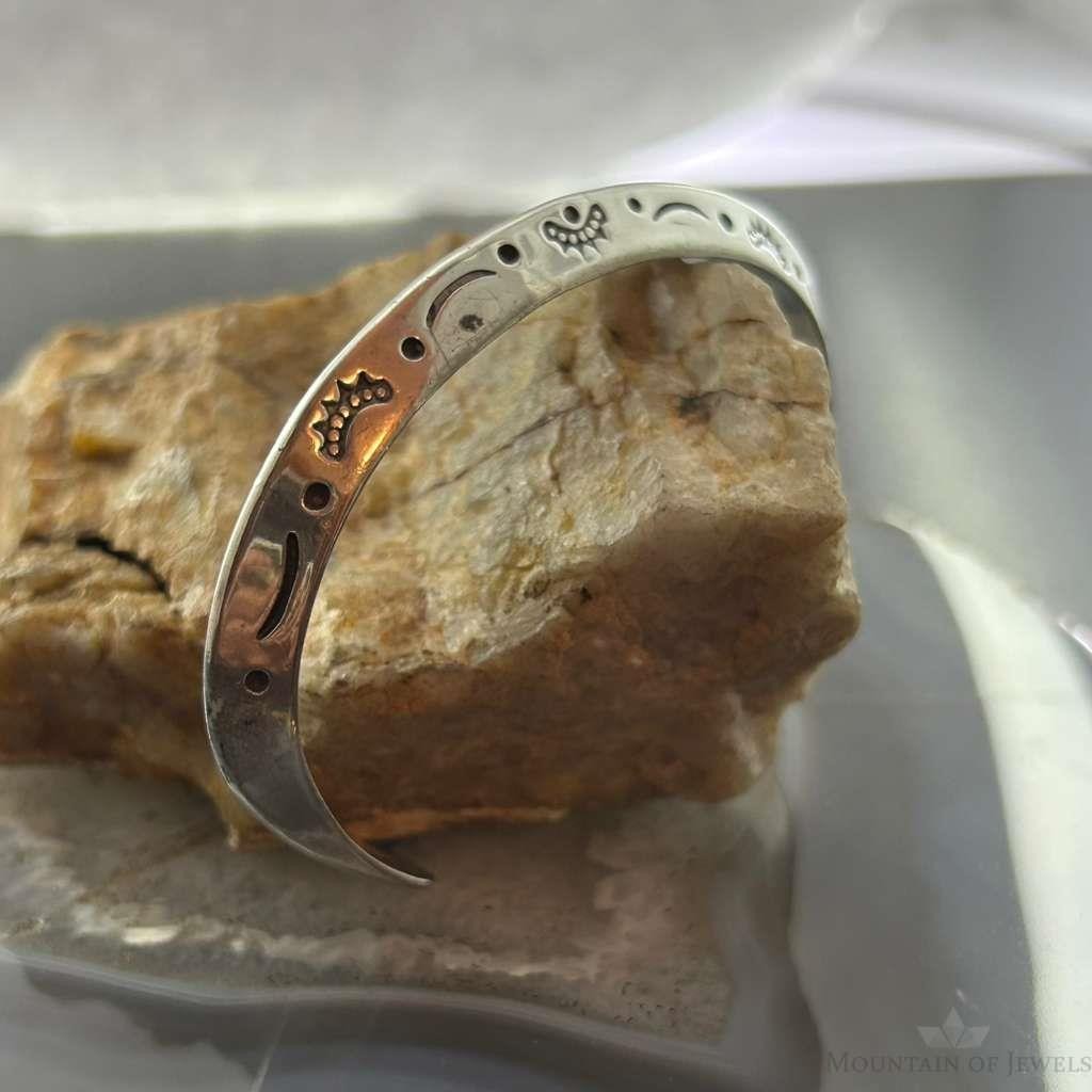 Signed Native American Sterling Silver Stamped Carinated Bracelet For Women