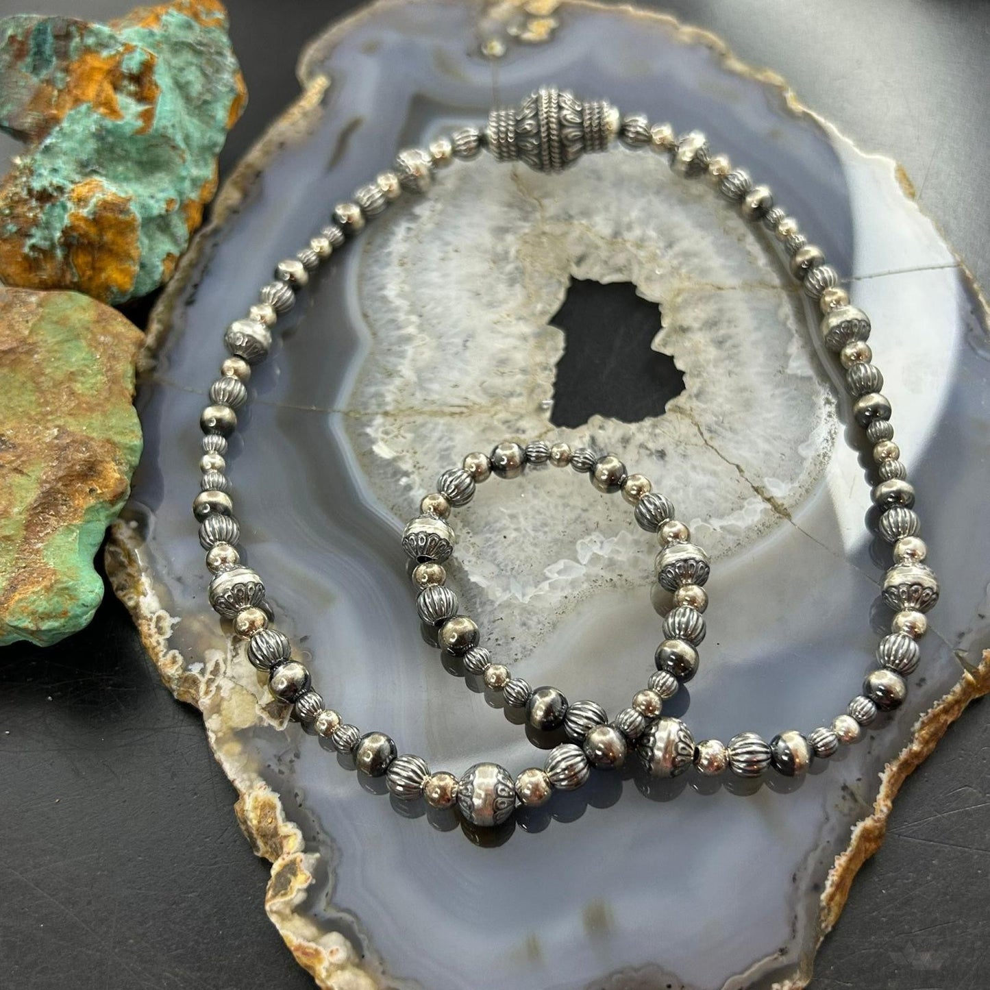 Carolyn Pollack Sterling Silver Decorated 3mm-8mm Graduated Beaded Necklace For Women