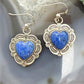Vintage Signed Sterling Silver Denim Lapis Heart Dangle Earrings For Women