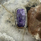 Sterling Silver Southwestern Style Rectangle Charoite Ring Size 6.25 For Women