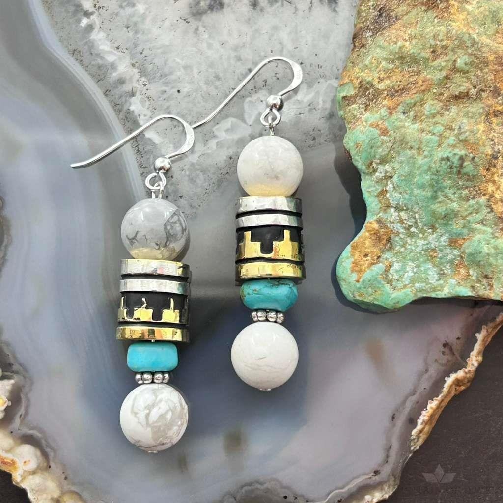 Tommy & Rosita Singer Sterling Silver Howlite, Turquoise Bead Dangle Earrings For Women