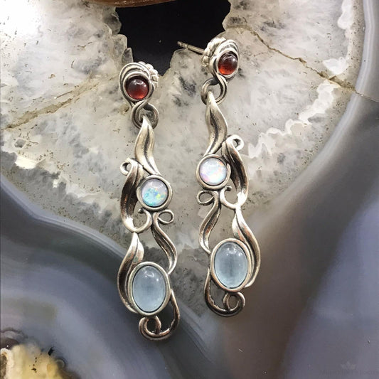 Carolyn Pollack Sterling Silver Carnelian, Opal & Aqua Marine Dangle Earrings For Women