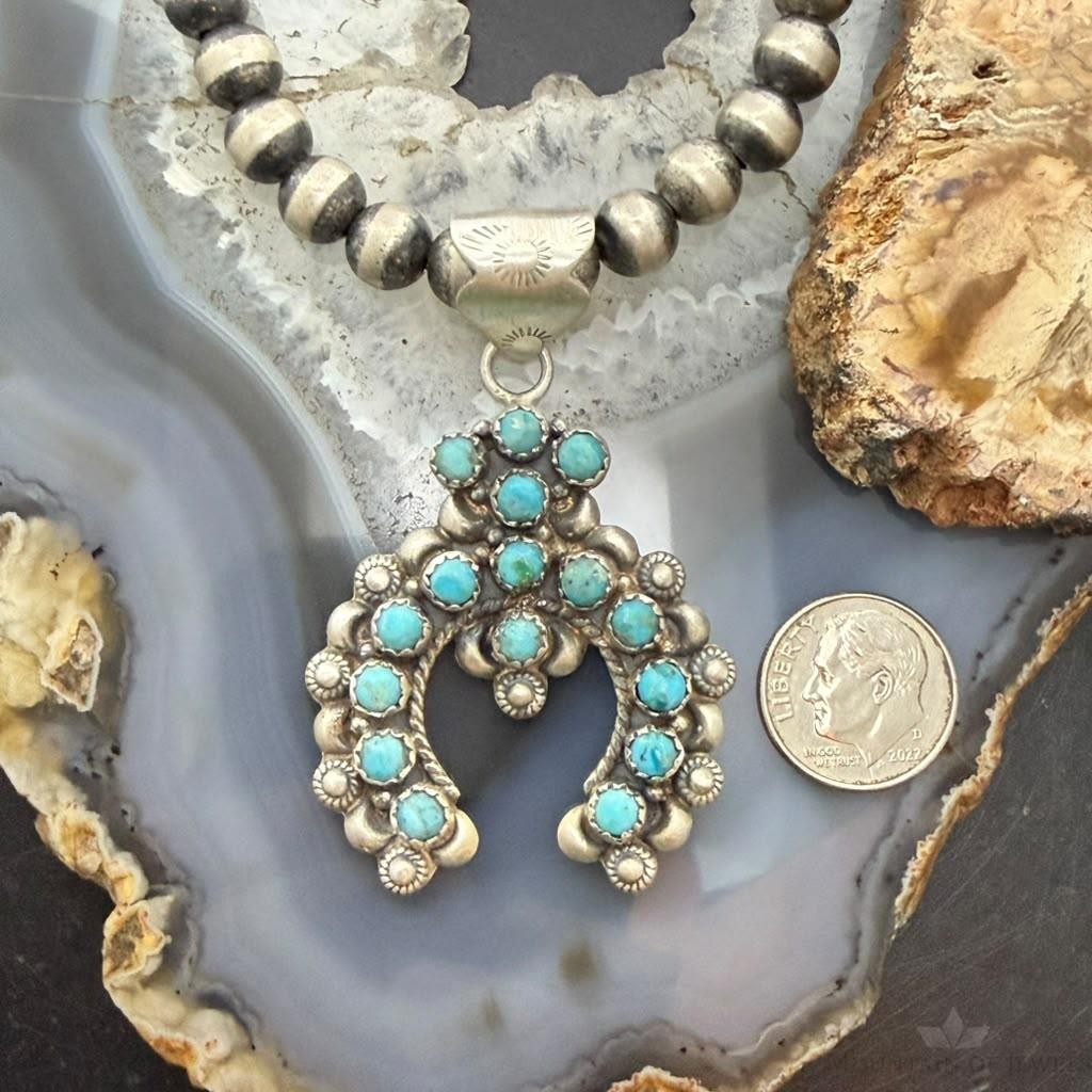Sterling Silver Southwestern Style Multi Turquoise Decorated Naja Pendant For Women