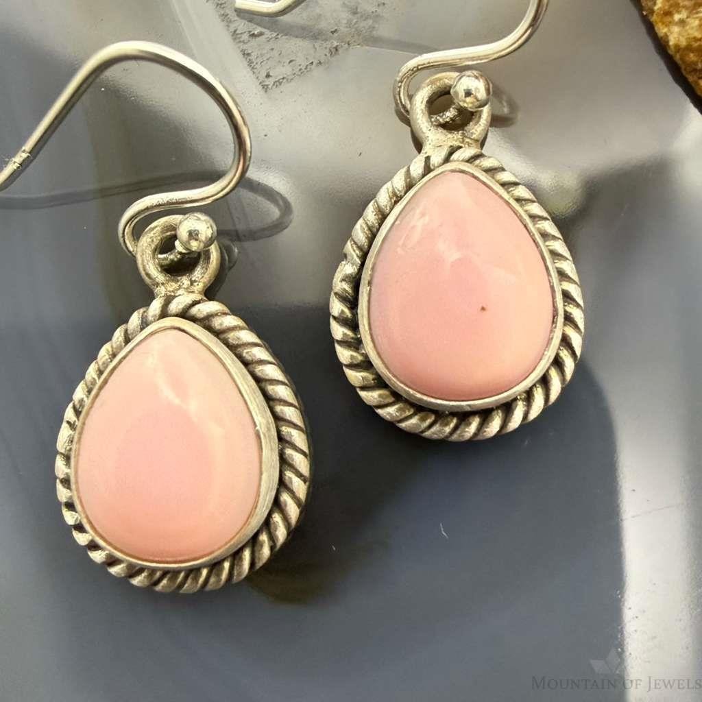 Sterling Silver Southwestern Style Teardrop Pink Conch Dangle Earrings For Women