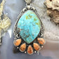 Sterling Silver Southwestern Style Large Turquoise & Spiny Oyster Pendant For Women
