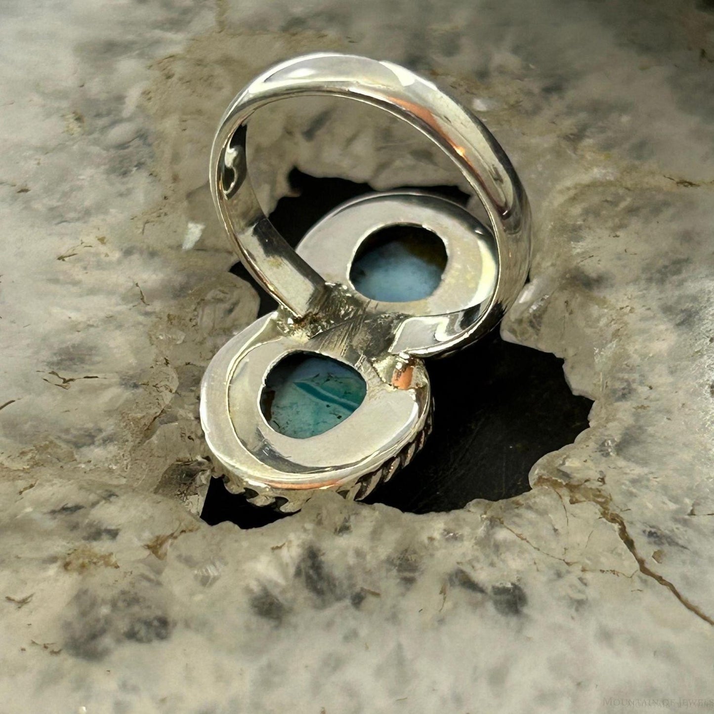 Southwestern Style Sterling Silver 2 Golden Hill Turquoise Ring Size 7 For Women