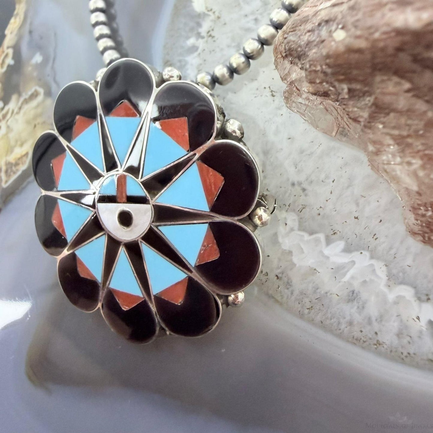 Delwin Gasper Zuni Sterling Silver Multistone Inlay Sunface Pendant/Brooch For Women