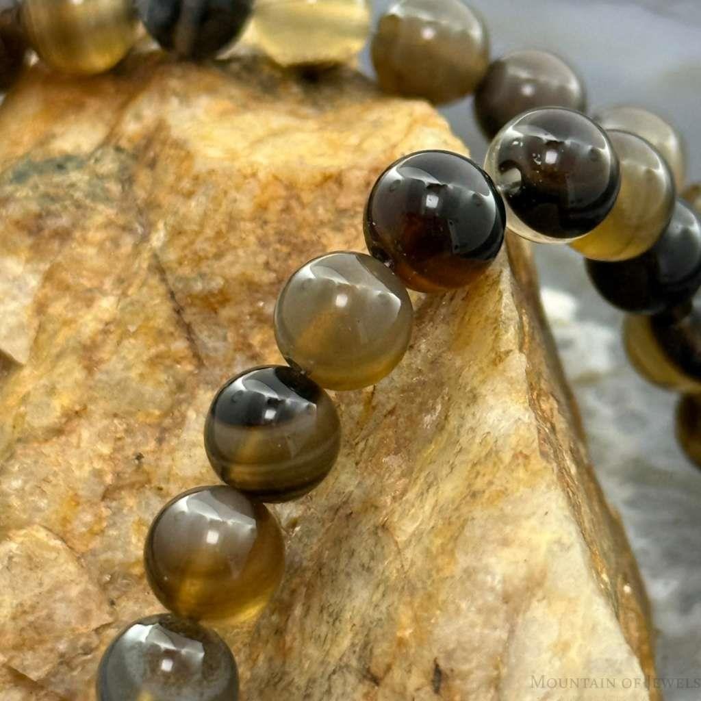 Sterling Silver Southwestern Style 8mm Smoky Onyx Beads 18" Necklace For Women