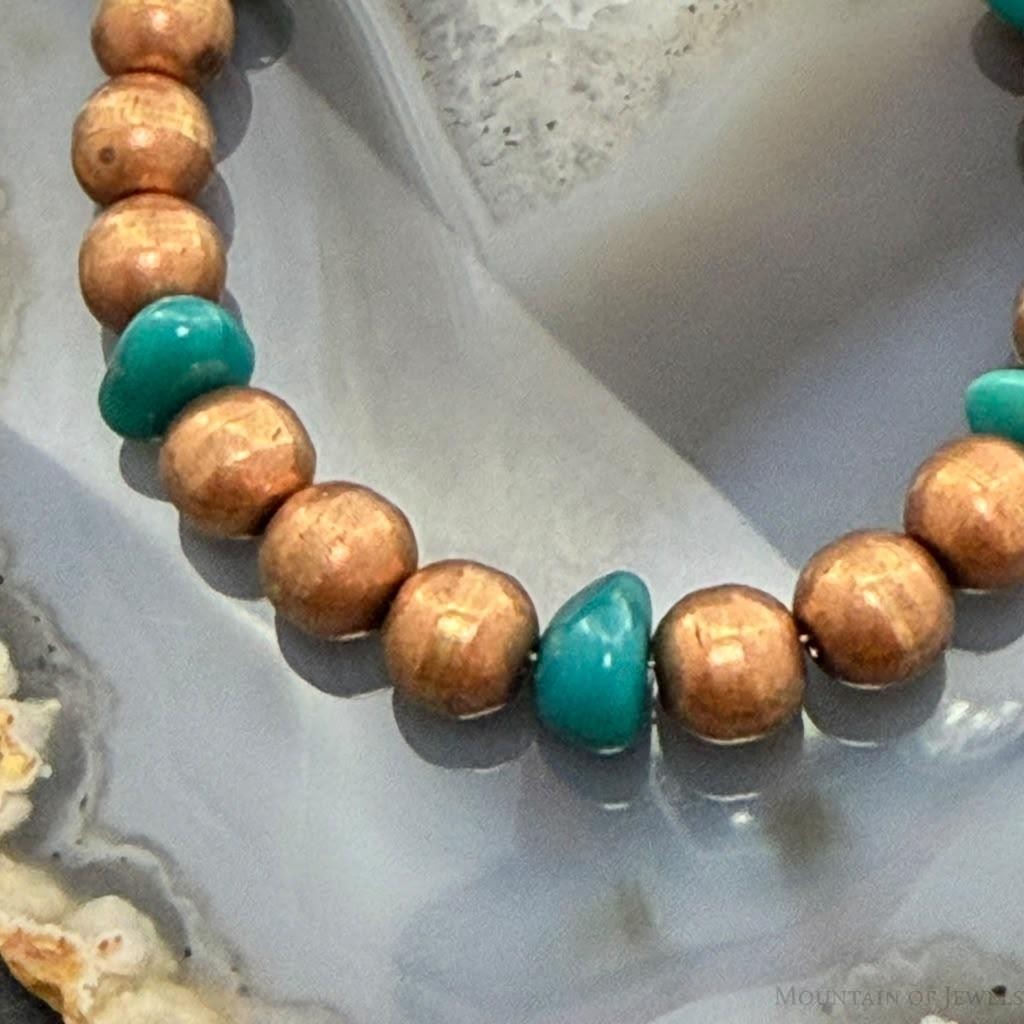 Copper 7.5mm Pearl Beads & Turquoise 6.25" Bracelet For Women