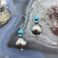 Native American Sterling Silver Navajo Pearl Bead w/Turquoise Dangle Earrings For Women