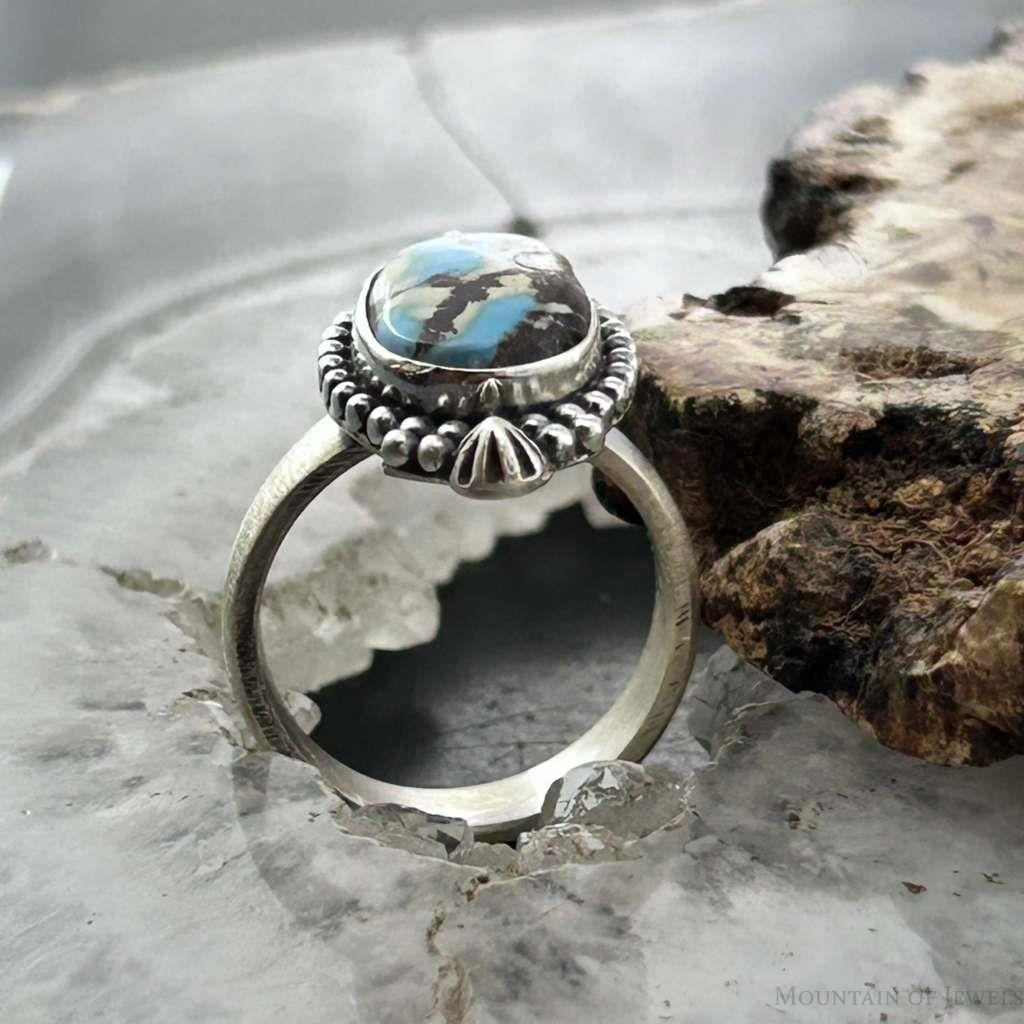 Sterling Silver Southwestern Style Oval Golden Hill Turquoise Adjustable Ring For Women #15