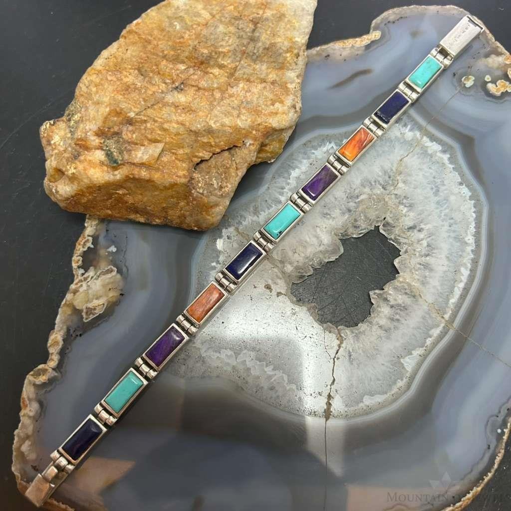 Christine Wolf Sterling Silver Double Side Multi-Stone Link Bracelet For Women