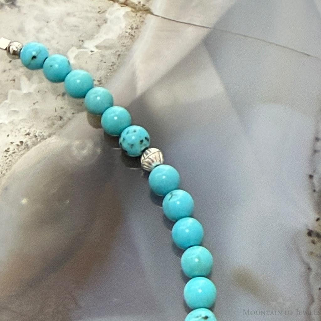 Sterling Silver 4mm Turquoise & Ridged Silver Beads 7.25" Bracelet For Women