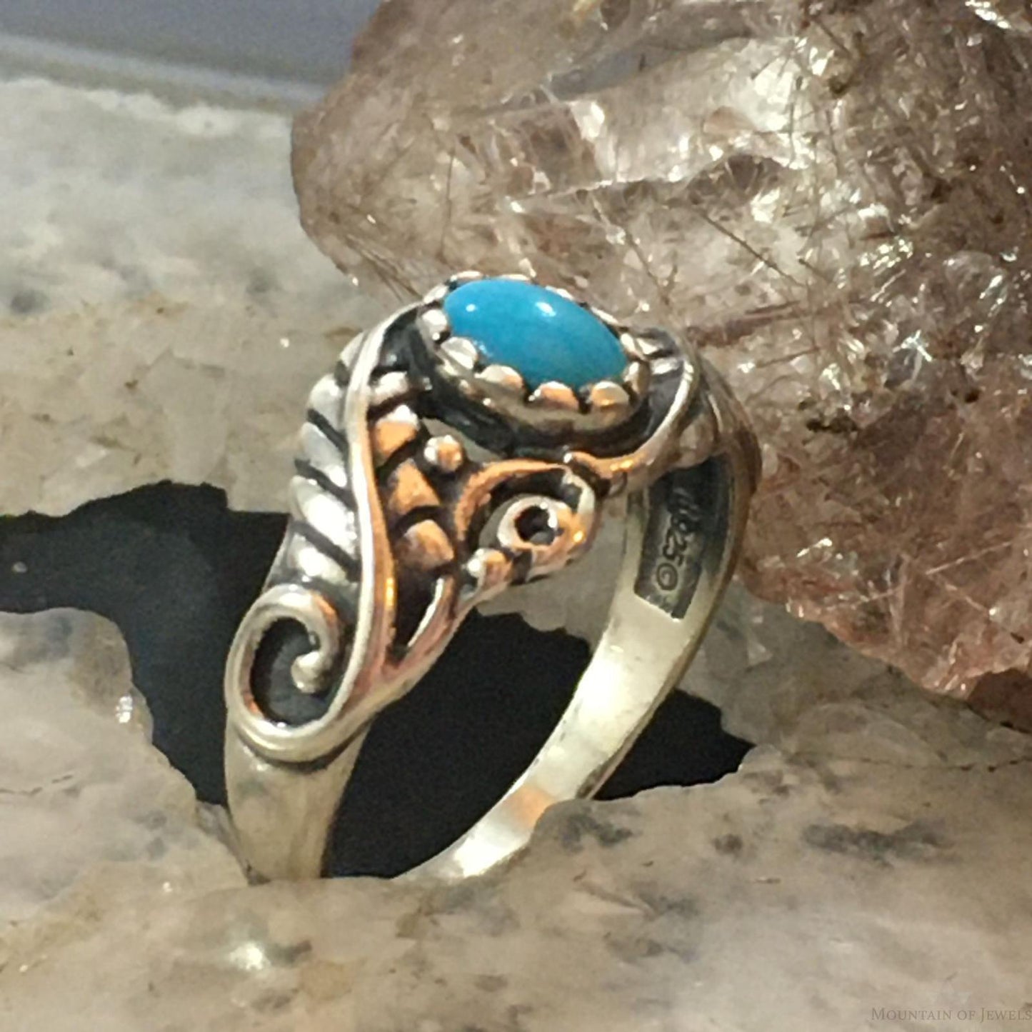 Carolyn Pollack Sterling Silver Oval Sleeping Beauty Turquoise Floral Ring For Women