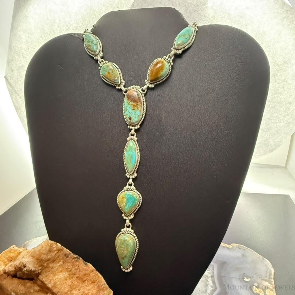 Sterling Silver Southwestern Style Royston Turquoise Lariat 30" Necklace For Women
