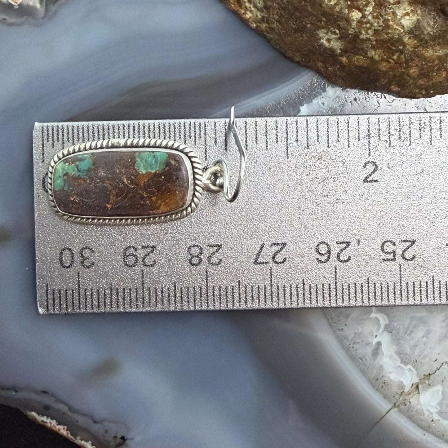 Sterling Silver Southwestern Style Rectangle Royston Turquoise Dangle Earrings For Women