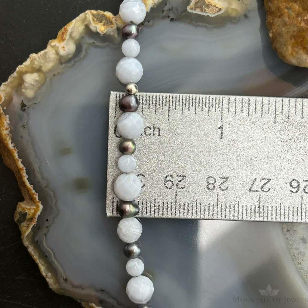 Carolyn Pollack Sterling Silver  Blue Lace Agate &Eggplant Pearl Bead Necklace For Women