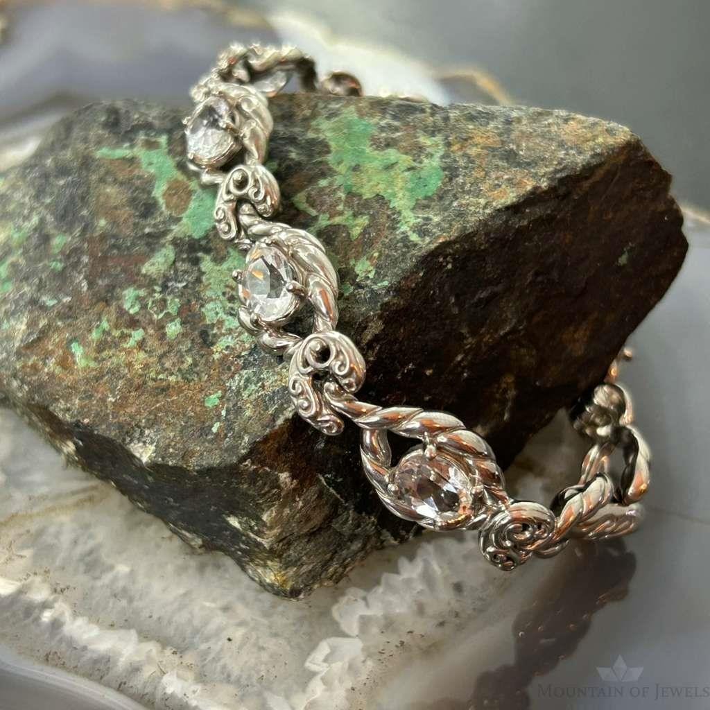 Carolyn Pollack Sterling Silver 6 Faceted White Topaz Link Bracelet For Women