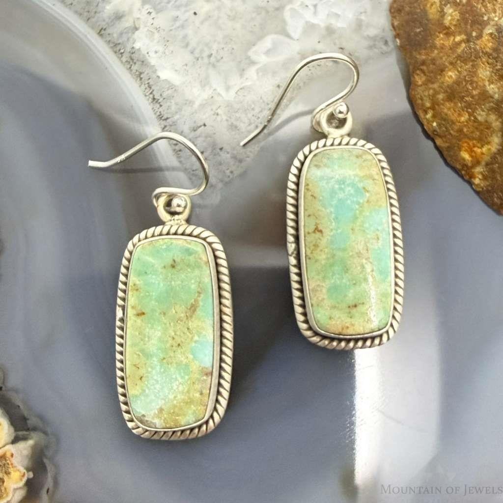 Sterling Silver Southwestern Style Rectangle Turquoise Dangle Earrings For Women