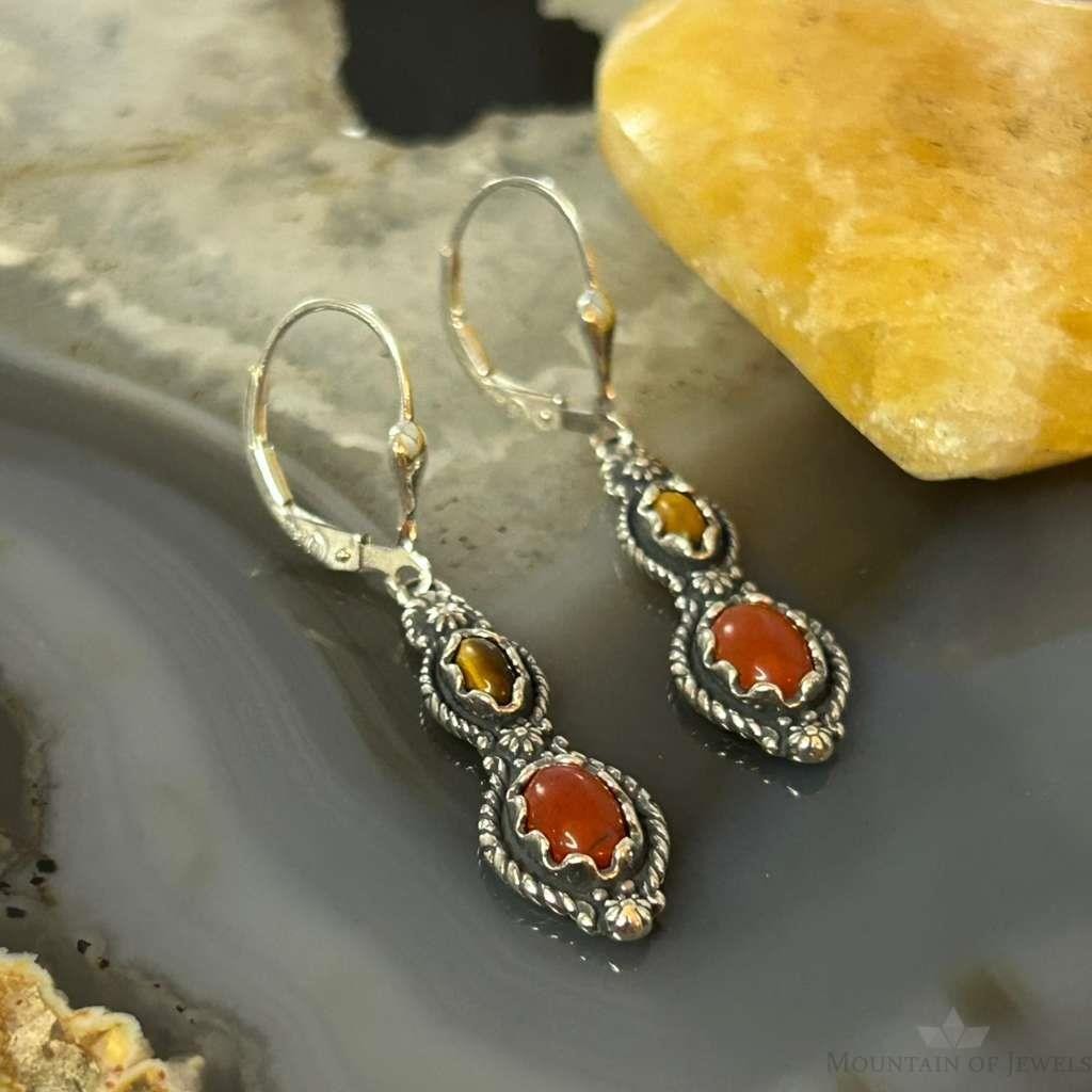 Carolyn Pollack Sterling Silver Red Jasper & Tiger's Eye Dangle Earrings For Women