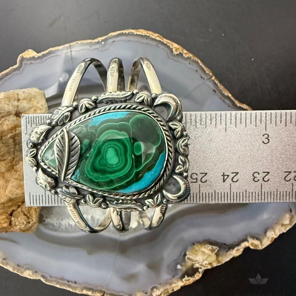 Sterling Silver Southwestern Style Azurite Malachite Decorated Bracelet For Women