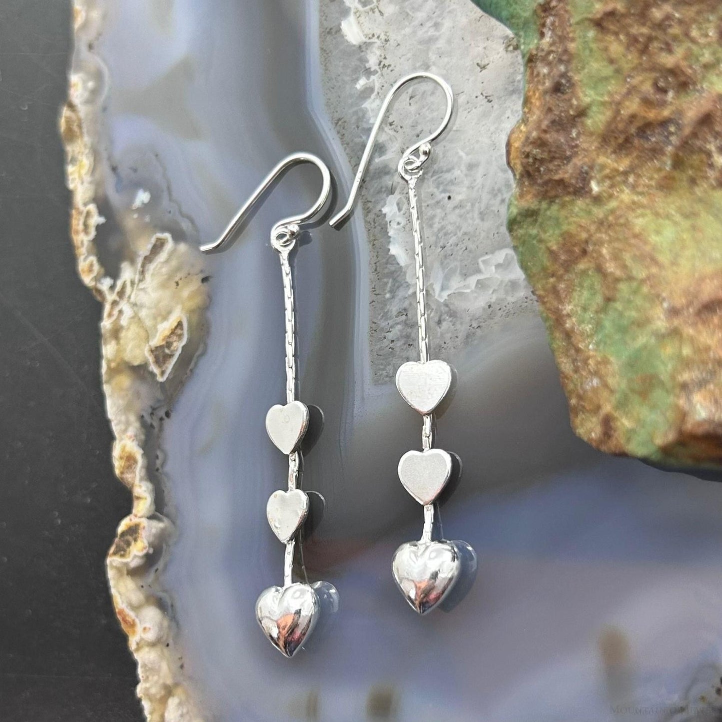 Sterling Silver 3 Hearts Fashion Dangle Earrings For Women