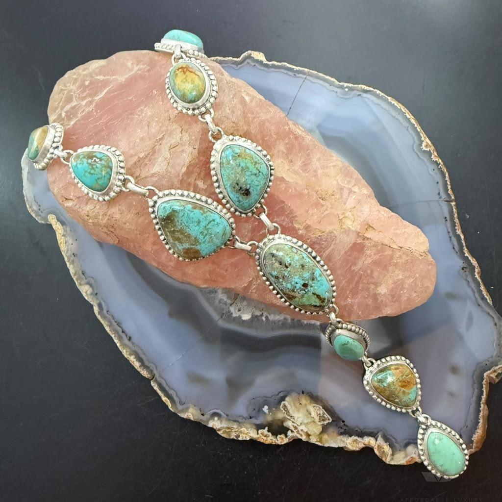 Sterling Silver Southwestern Style Royston Turquoise Lariat 25" Necklace For Women