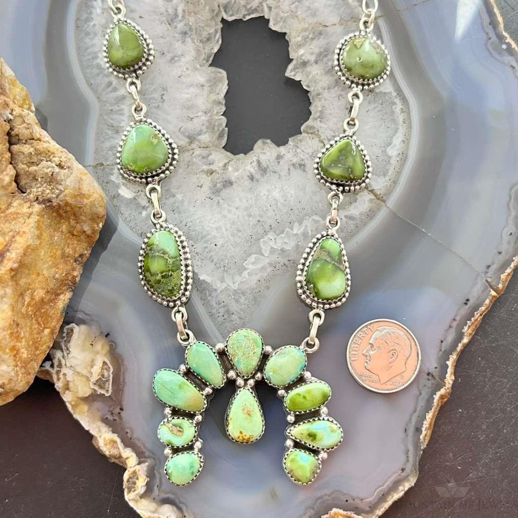 Sterling Silver Southwestern Style Sonora Gold Turquoise Naja 20" Necklace For Women