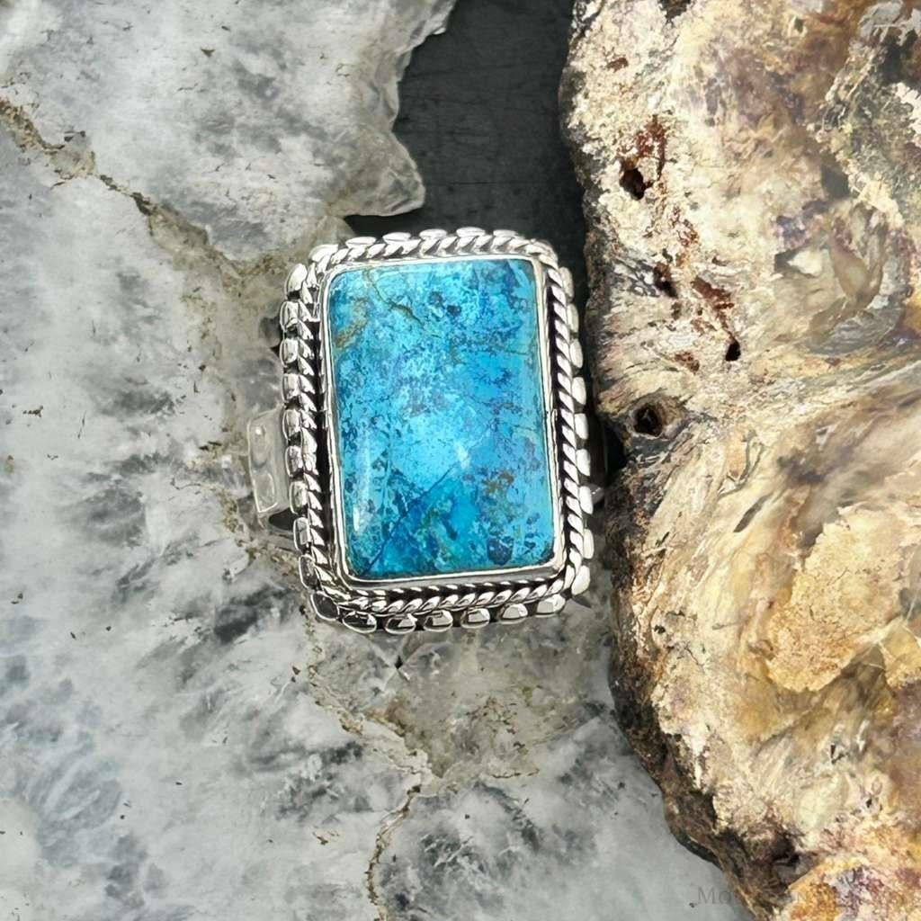 Sterling Silver Southwestern Style Rectangle Shattuckite Ring Size 7.25 For Women