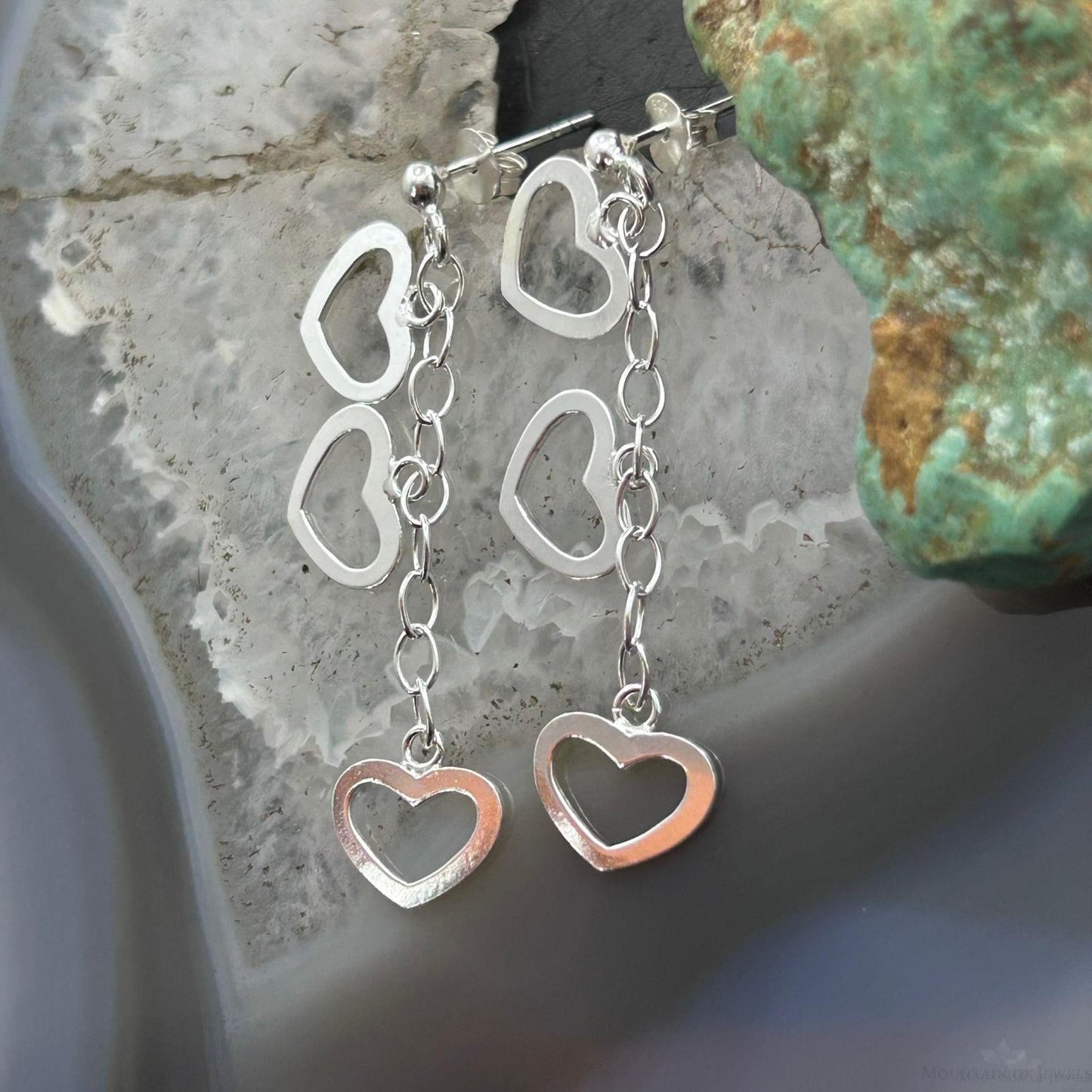 Sterling Silver 3 Cutout Hearts Fashion Dangle Earrings For Women