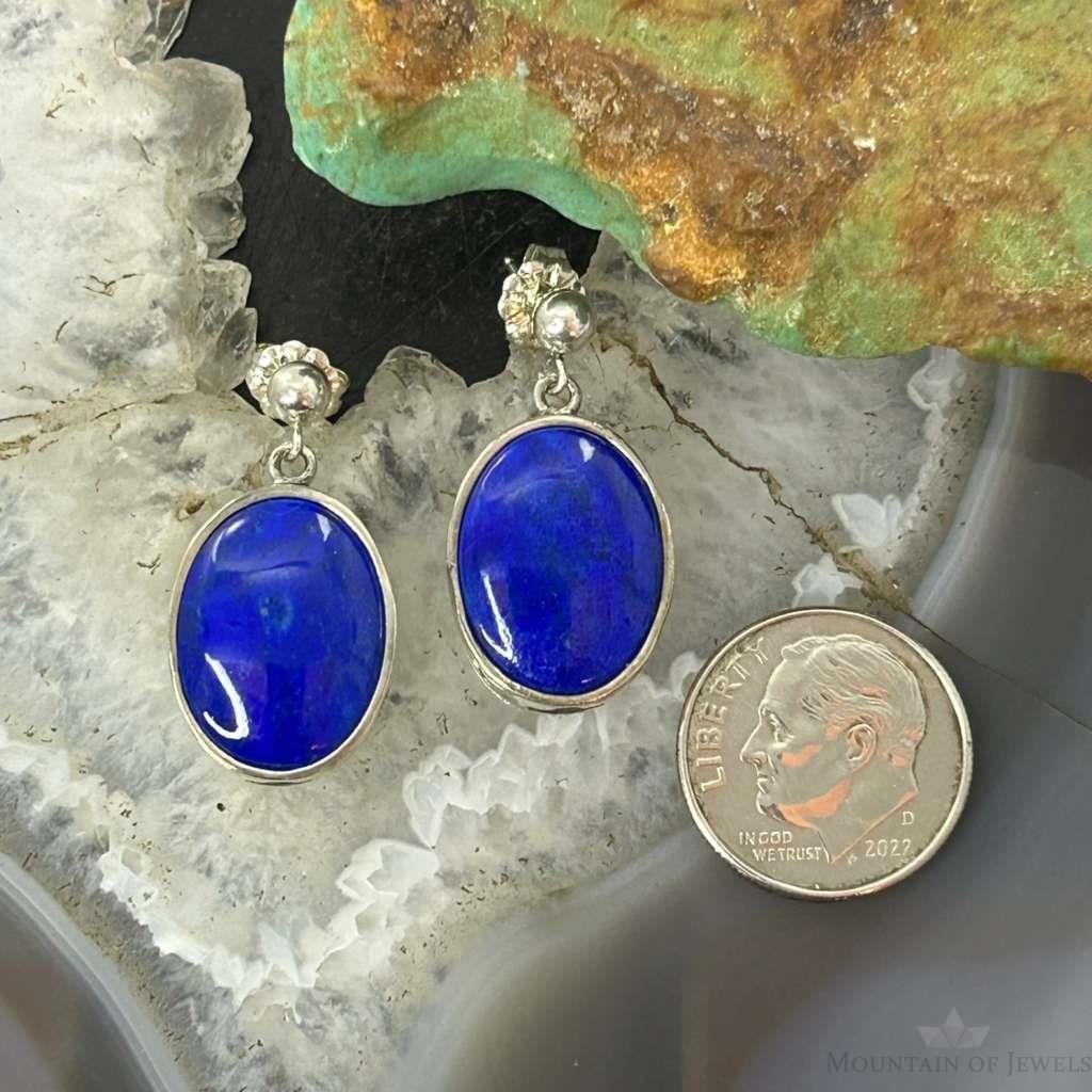 Carolyn Pollack Sterling Silver Oval Lapis w/Native Symbol Dangle Earrings For Women