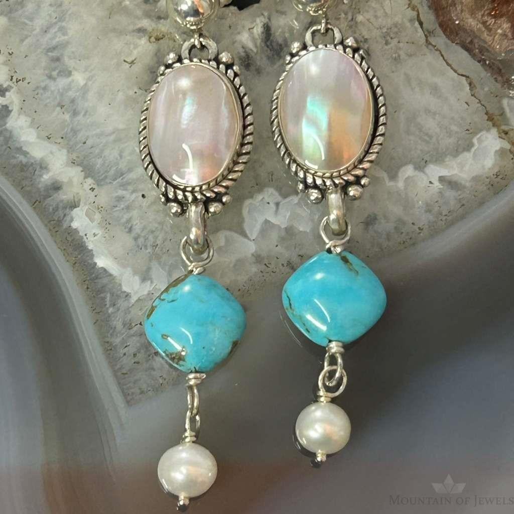 Carolyn Pollack Sterling Silver MOP & Turquoise Dangle Earrings For Women