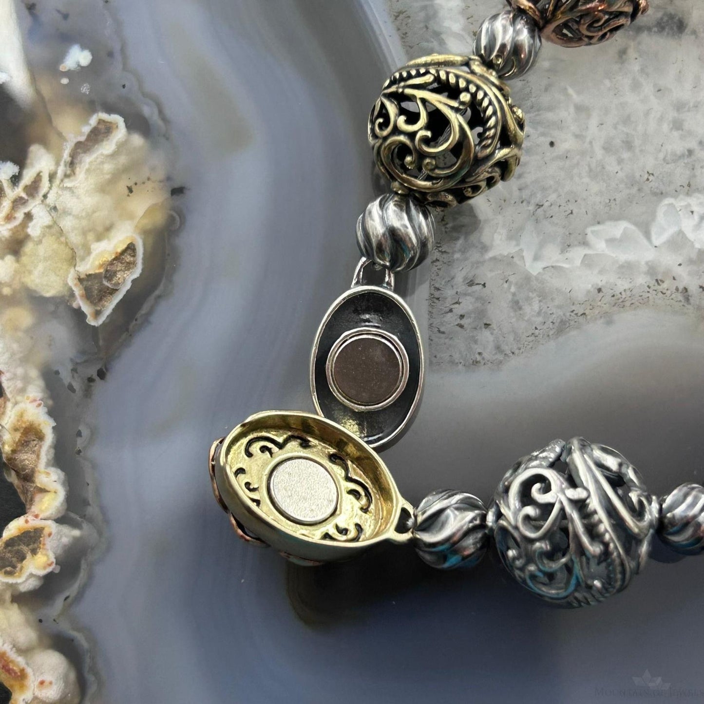 Carolyn Pollack Sterling Silver, Brass, Copper Decorated Swirl Beads Bracelet For Women