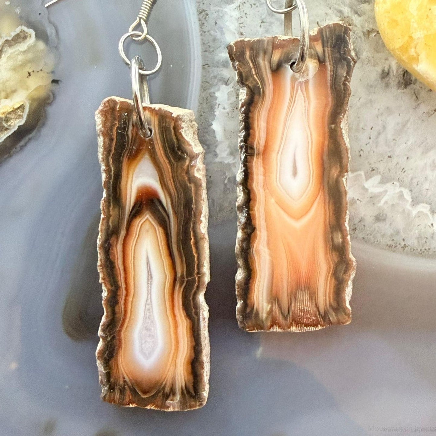 Sterling Silver Agate Slab Dangle Earrings For Women #407