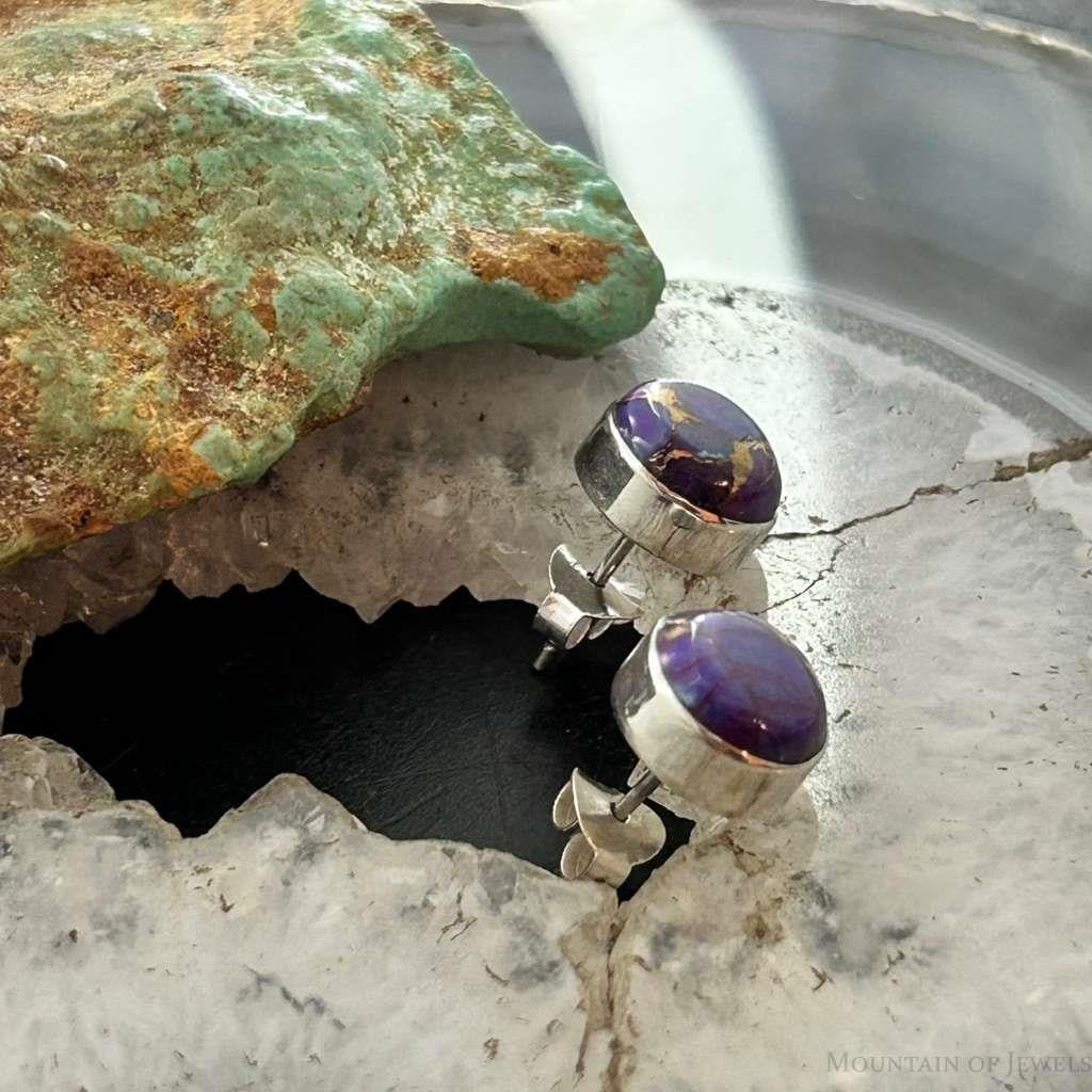 Sterling Silver Southwestern Style Rounded Purple Dahlia Stud Earrings For Women