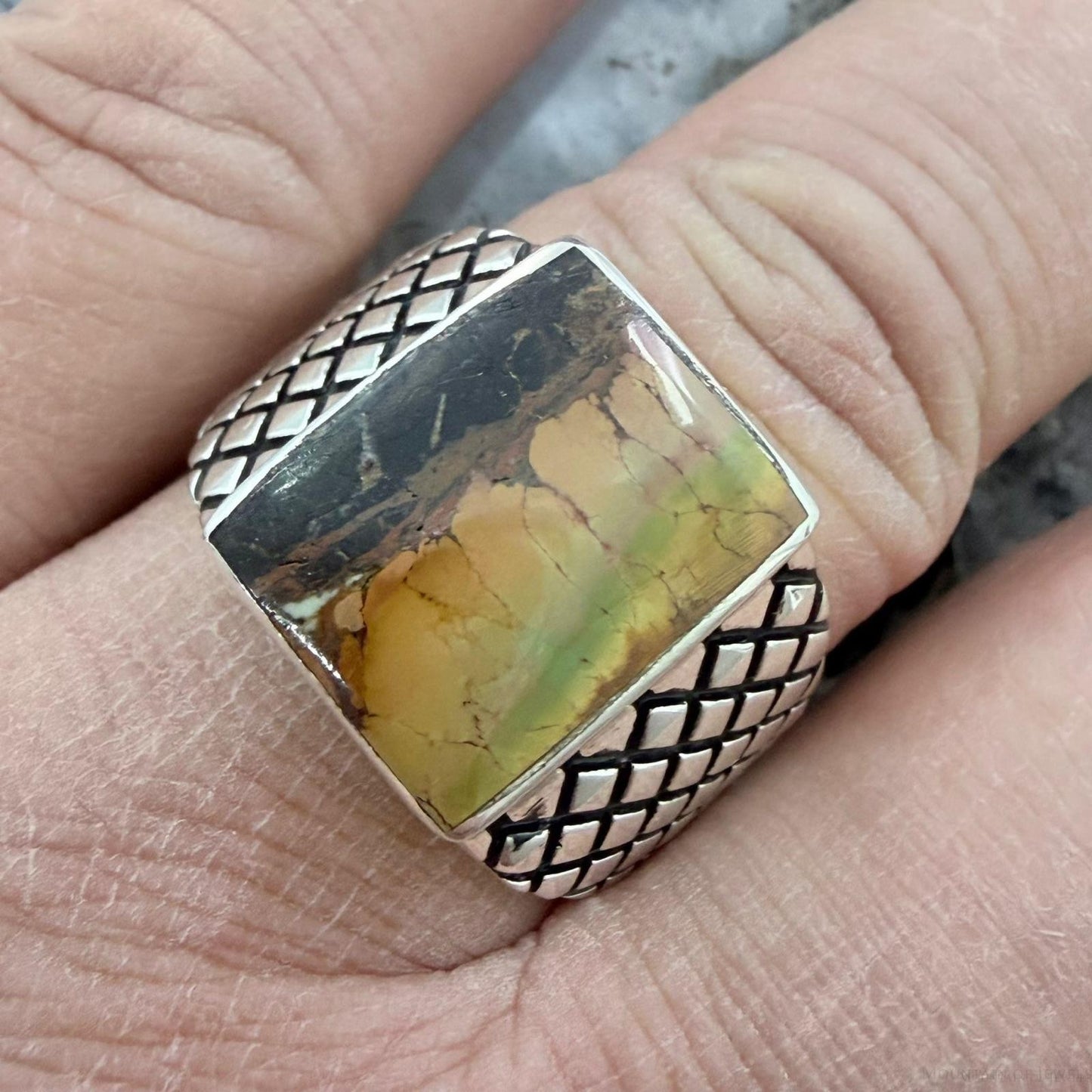Native American Sterling Silver Rectangle Black Jack Decorated Ring Size 12 For Men