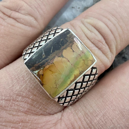 Native American Sterling Silver Rectangle Black Jack Decorated Ring Size 12 For Men