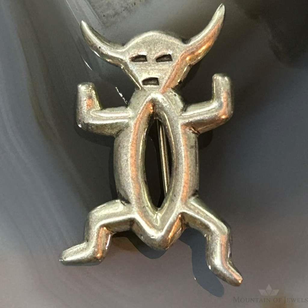 Vintage Native American Sterling Silver Horned Figure Brooch For Women