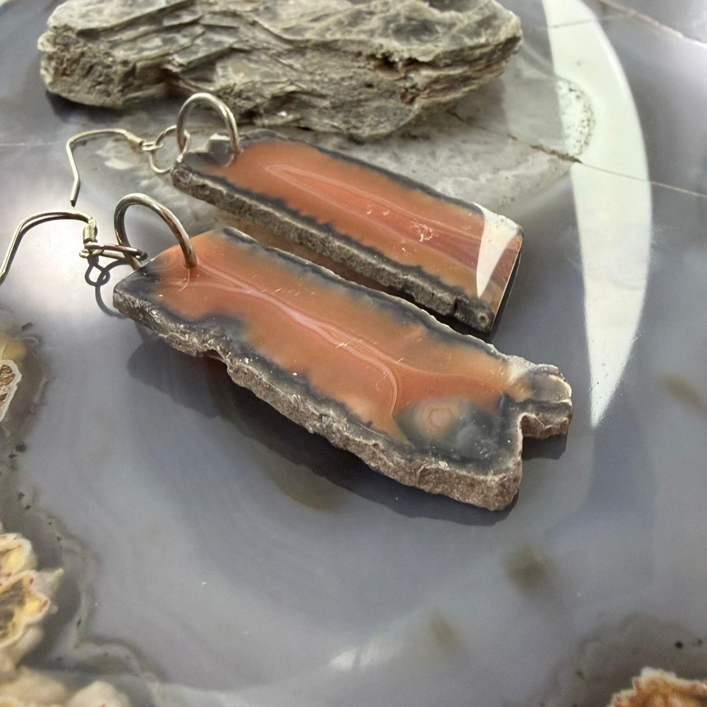 Sterling Silver Agate Slab Dangle Earrings For Women #402