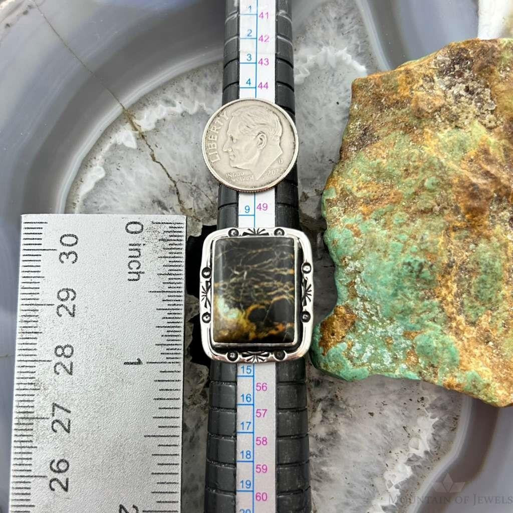 Native American Sterling Silver Rectangle Black Jack Bar Ring Size 6.5 For Women